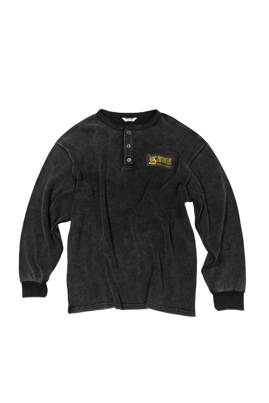 PROTOTYPE HENLEY NECK WAFFLE KNIT (CHARCOAL/YELLO)