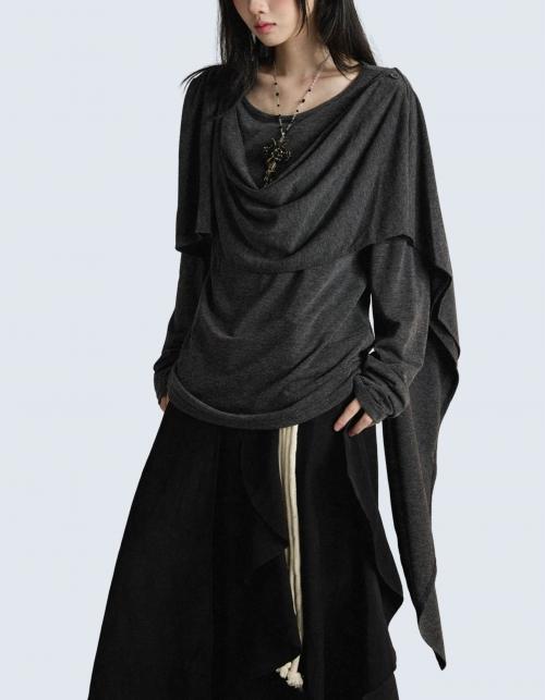 Layered Scarf Long-Sleeved Shirt