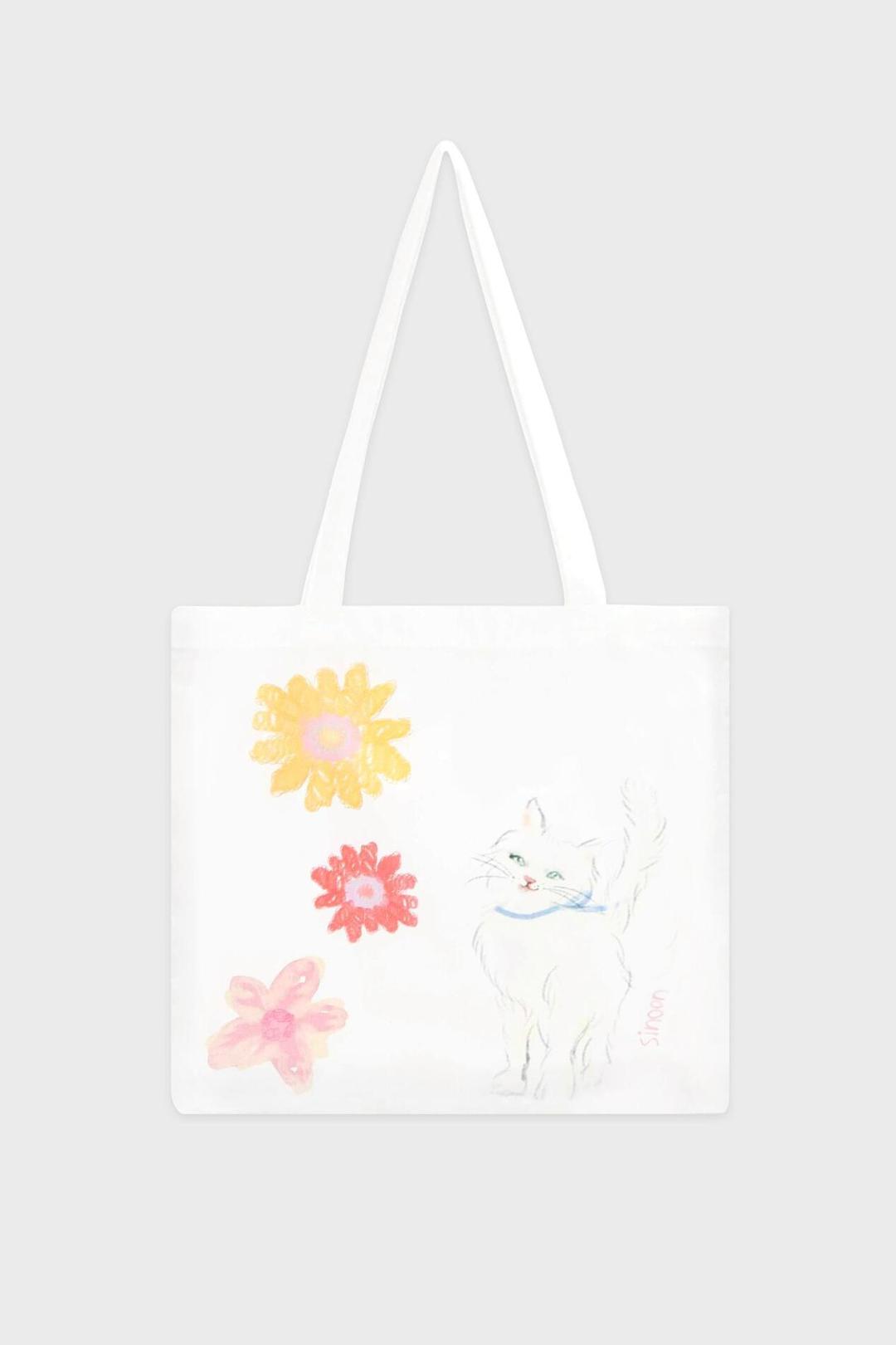 Cat Flower Eco Bag (White)