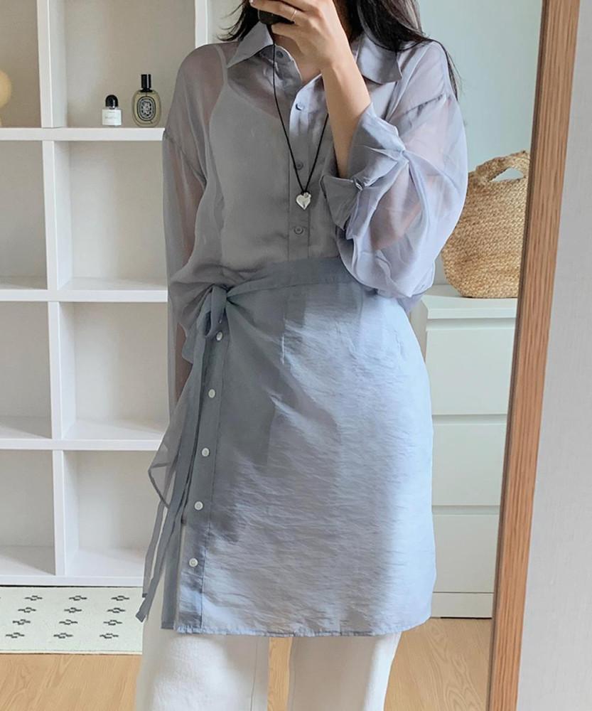 [주문폭주/구매가능] 프리스틴 시스루 블라우스 스카이블루 블랙 베이지 3color