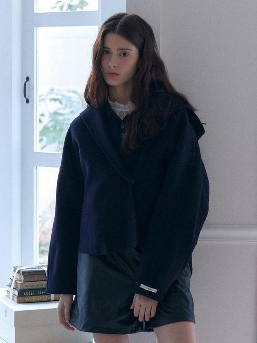 hoody oversize handmade short coat_navy