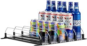 Rula Drink Organizer for Fridge, Self-Pushing Soda Can Organizer for Refrigerator, Width Adjustable Beverage Pusher Glide, Beer Pop Can Water Bottle Storage for Pantry, Kitchen-Black, 5 Rows, 16.2"D