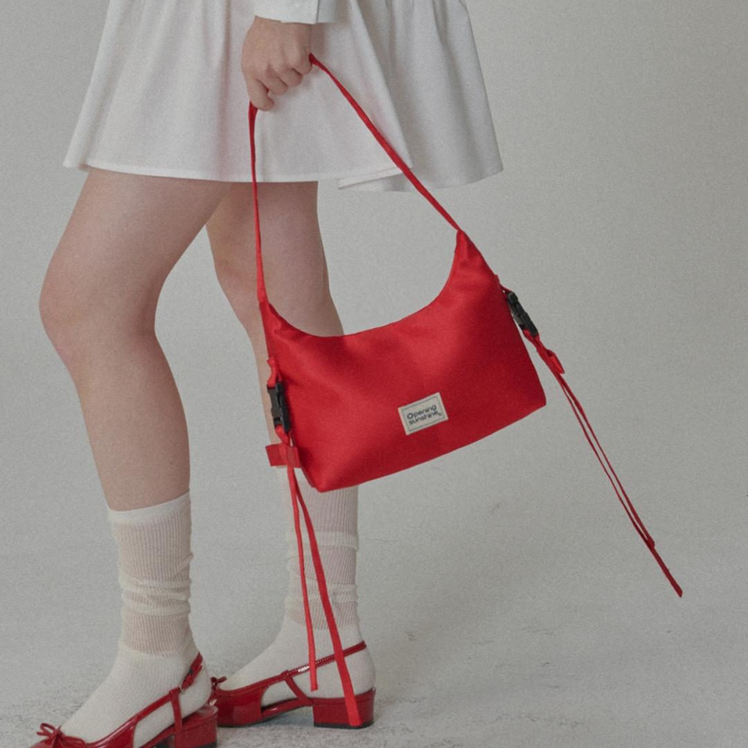 Side Detailed Ribbon Hobo Bag_Red