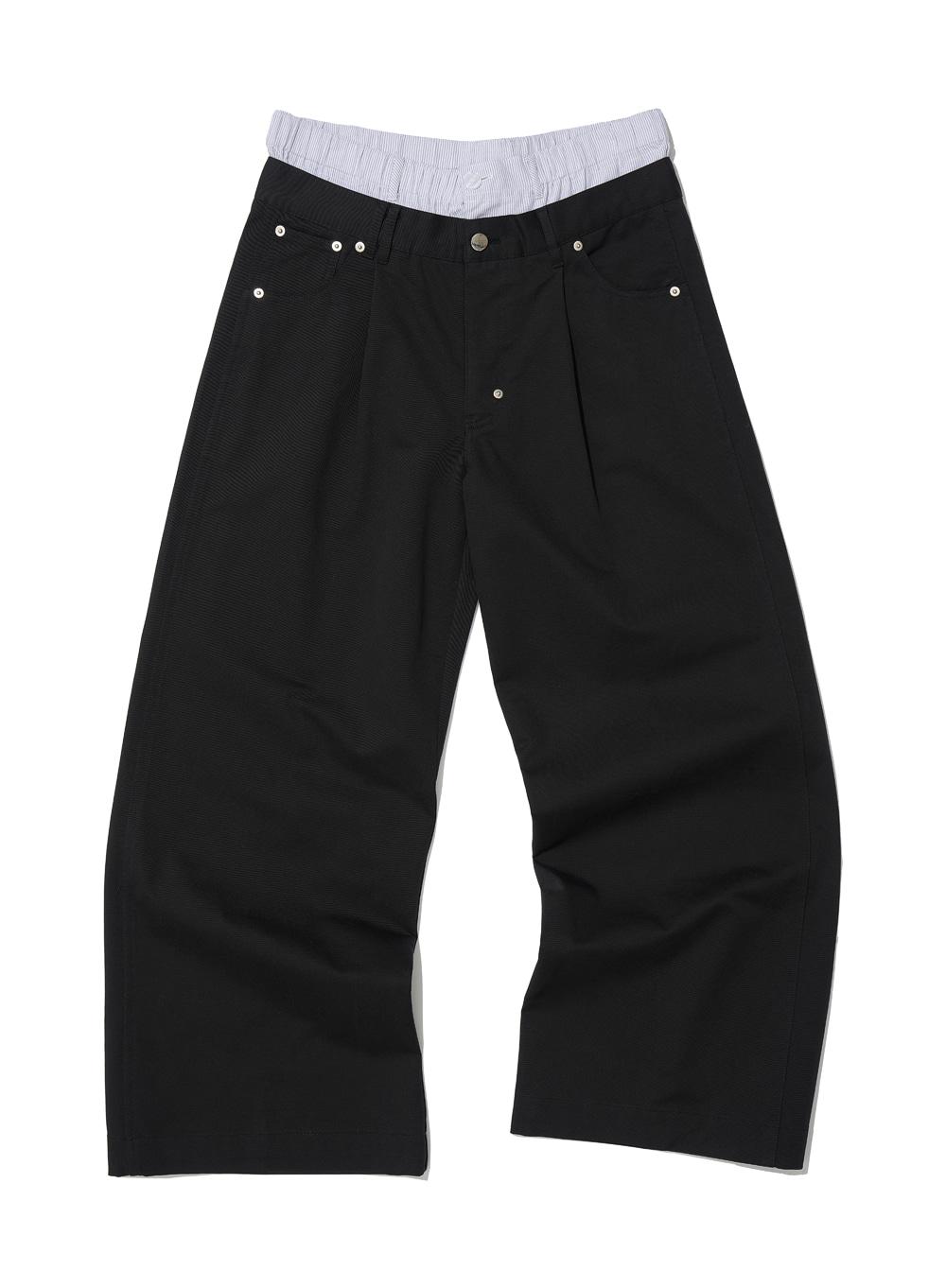 [WOMEN] DOUBLE WAIST PLEATED WIDE LEG PANTS_BLACK