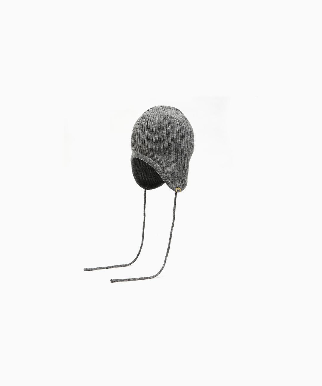 STRING EAR FLAP BEANIE / CASH MIX / RIB / LT GREY
