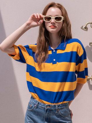 A3421 Bigfoot collar knit_Blue/Mango yellow