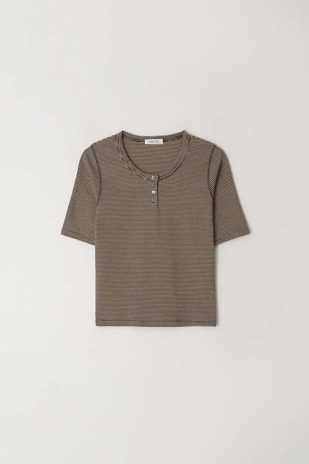 [2nd] Stripe Henri Neck Half T-Shirt
