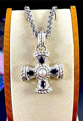 주디스 RIPKA 925 스털링 천연 사파이어 몰테스 크로스 펜던트 인핸서 박스 포함 새 제품