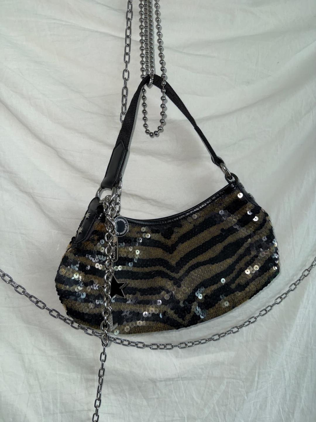 y2k 레스포삭 레오파드 스팽글 멀티 백참 미니 숄더백 | 후루츠패밀리