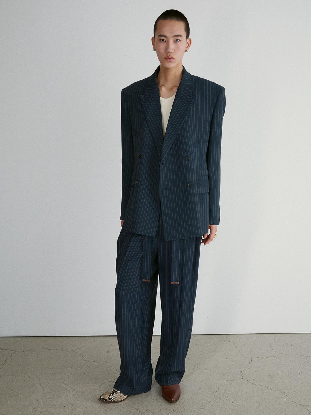 SUSTAINABLE PIN STRIPE HOURGLASS JACKET (DARK NAVY)