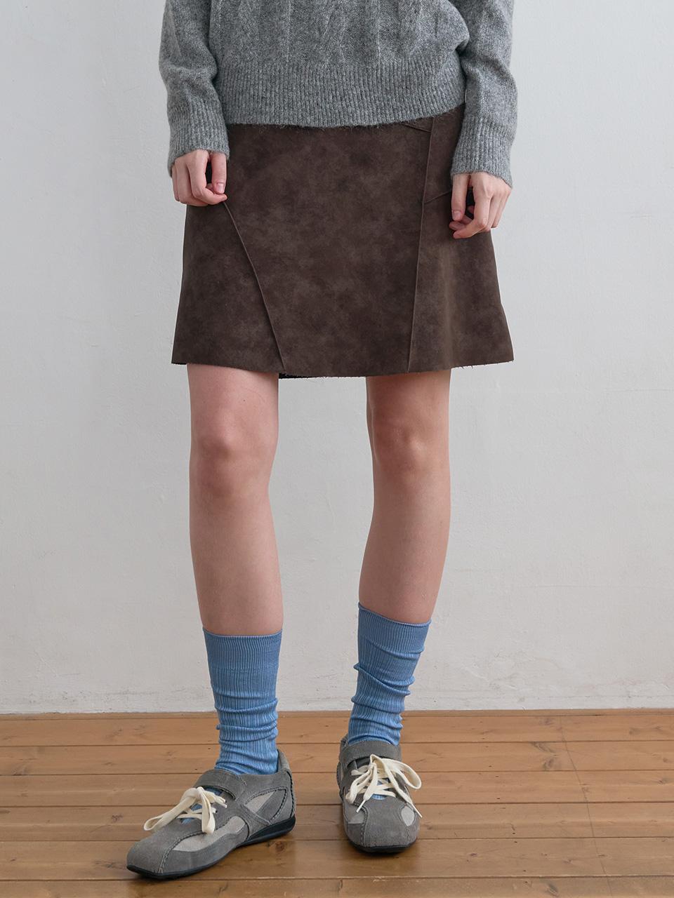 Suede Panel Skirt Brown