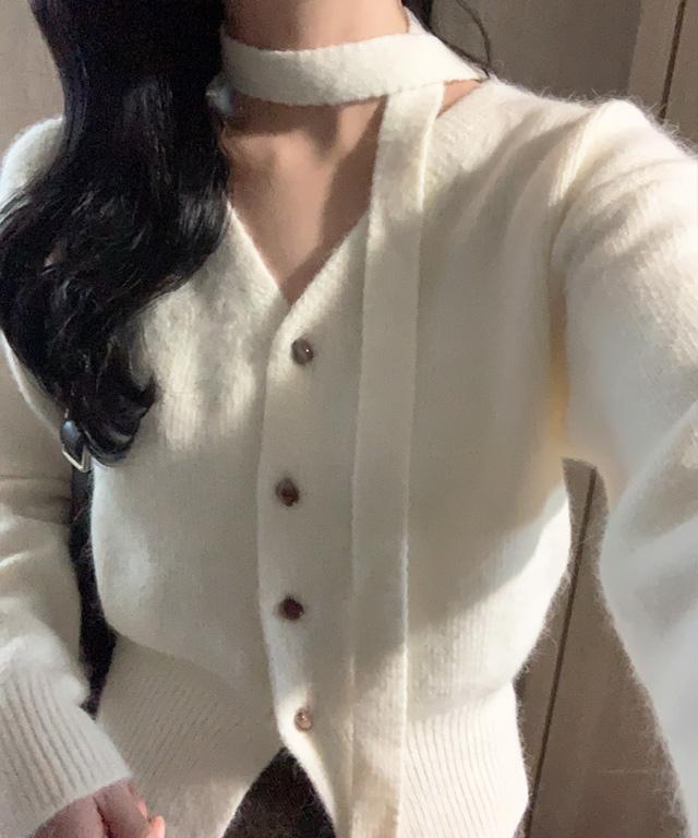 뮤틀리 에버 앙고라 타이 가디건 6colors (머플러 세트) 크롭 가을 겨울 연말룩 데이트룩