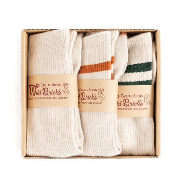 WOOL VIN TENNIS SOCKS SET (ivory/orange/green)