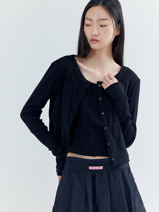 Set_Eyelet Sleeveless Cropped Top+Cardigan_Black