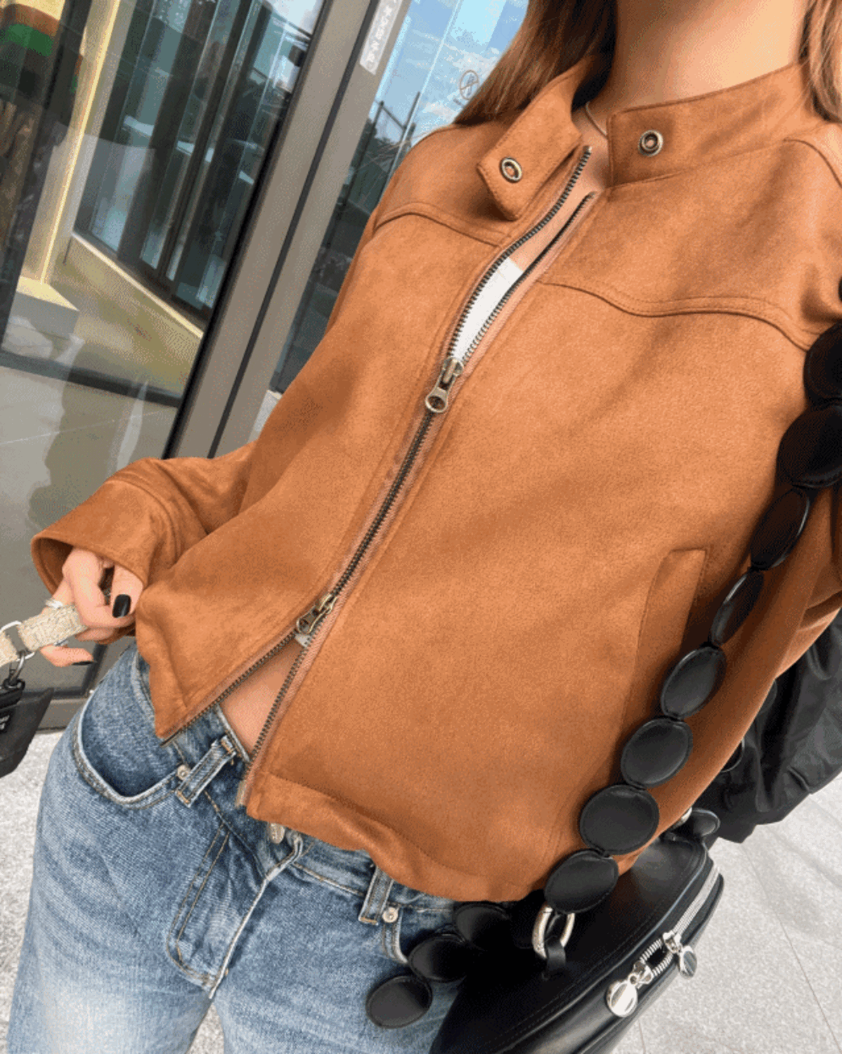 차이나 스트링 스웨이드 레더 자켓