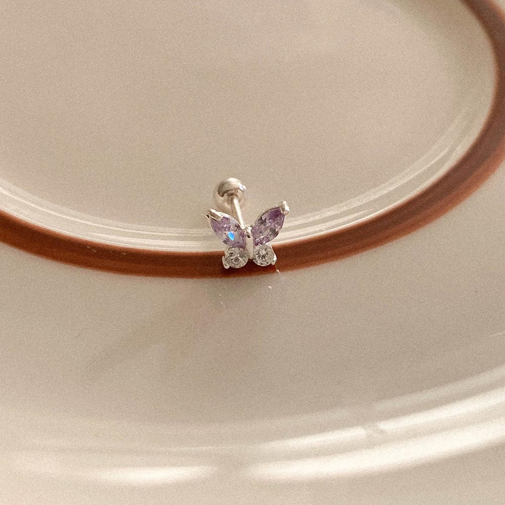 (실버925) 귓바퀴 이너컨츠 퍼플 보라 큐빅 나비 피어싱