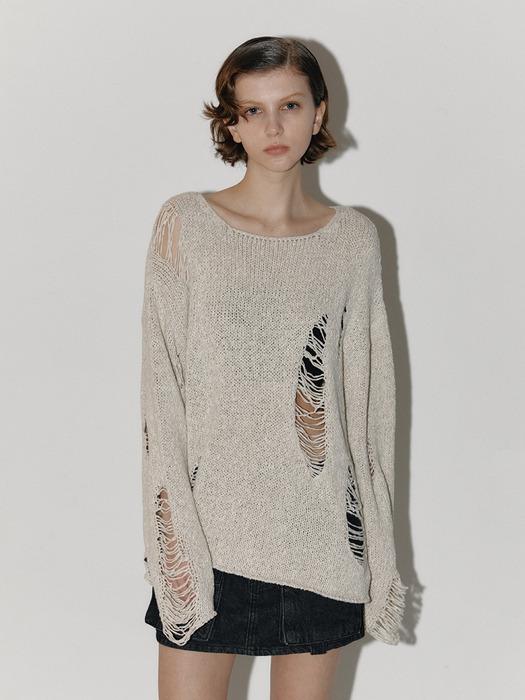 Loose drop label knit Light beige