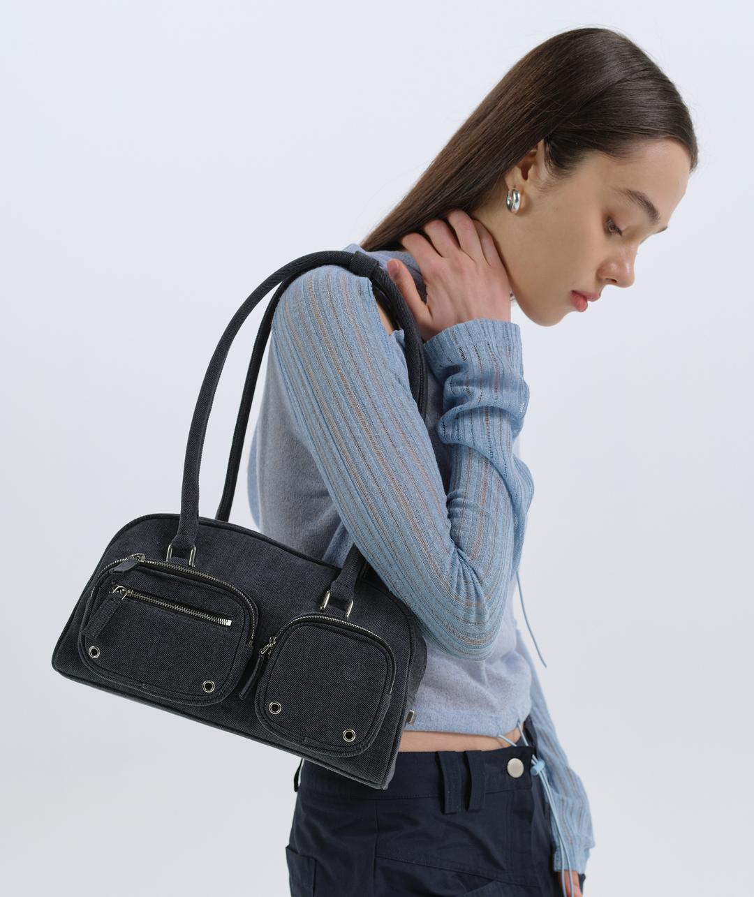 Two Pocket Denim Bag [Black]