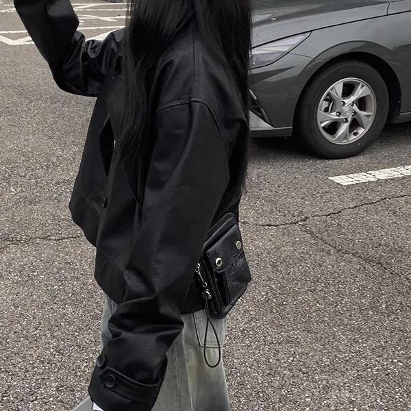 키퍼 블랙 레더 카라 자켓