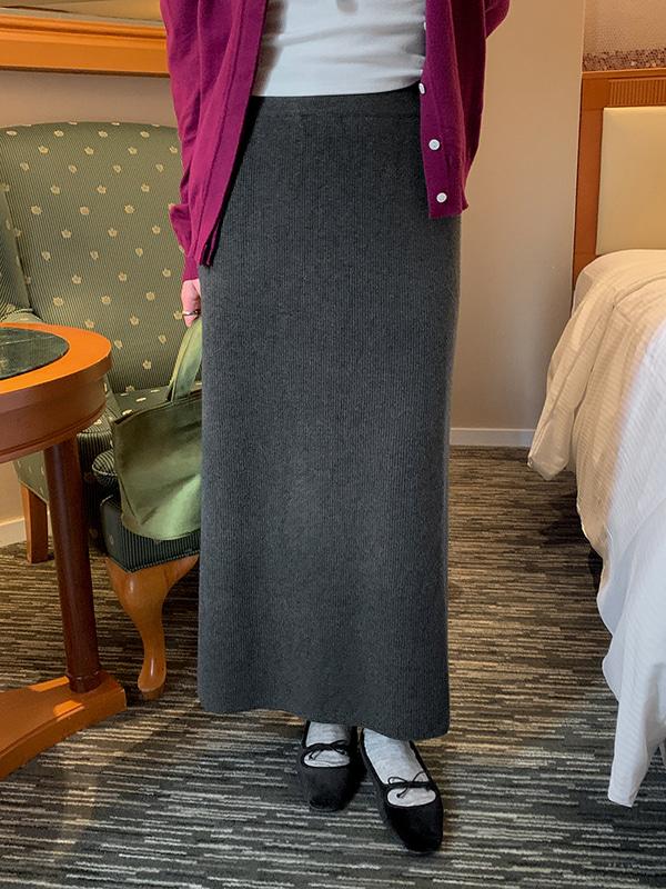 프렌치오브 [3천장돌파][🔥융기모]페뉴 H라인 밍크 융기모 골지 니트 밴딩 스커트 (5color)