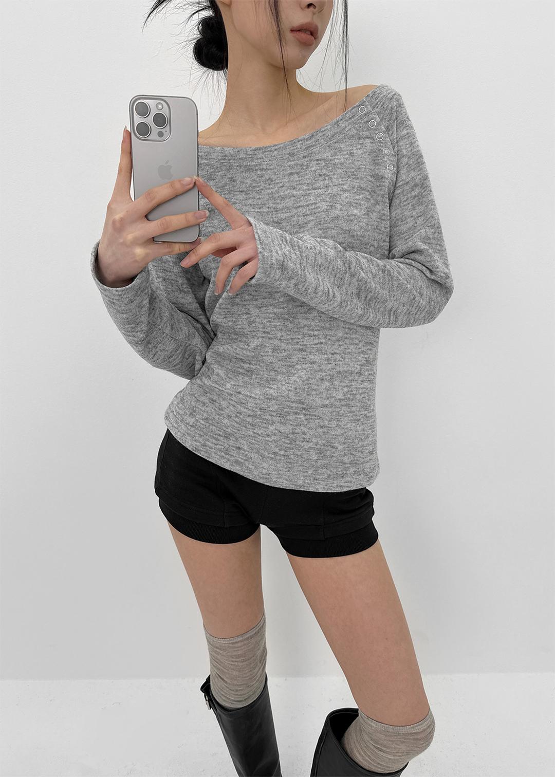 블랙업 [💚봄신상/MADE] 케넥 니트지 버튼 오프숄더 긴팔티