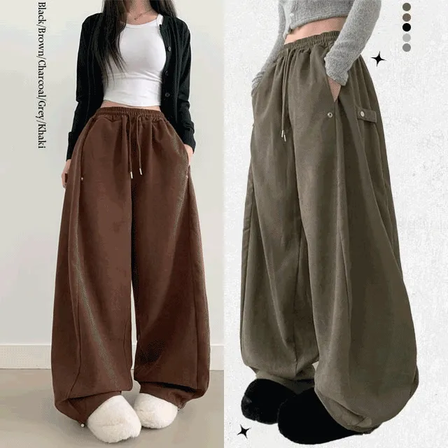 1+1할인 [가을팬츠] 키키 벌룬핏 사이드 스냅버튼 골덴 와이드팬츠