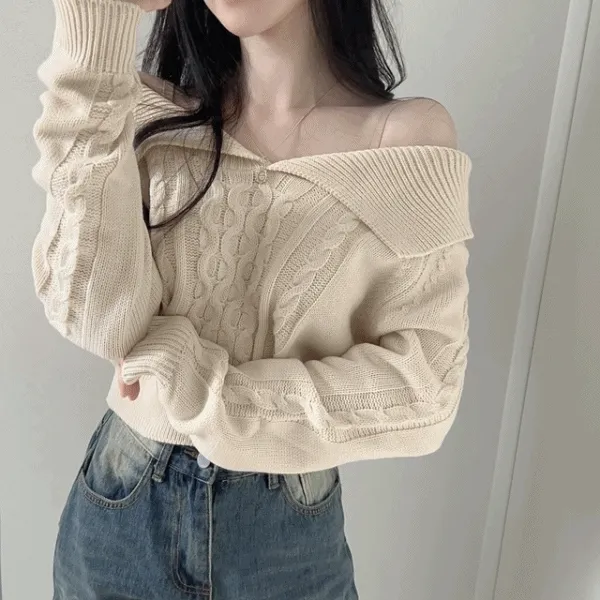 [ 오프숄더ok ] 피치 오프숄더 세일러 카라 니트 (5col)