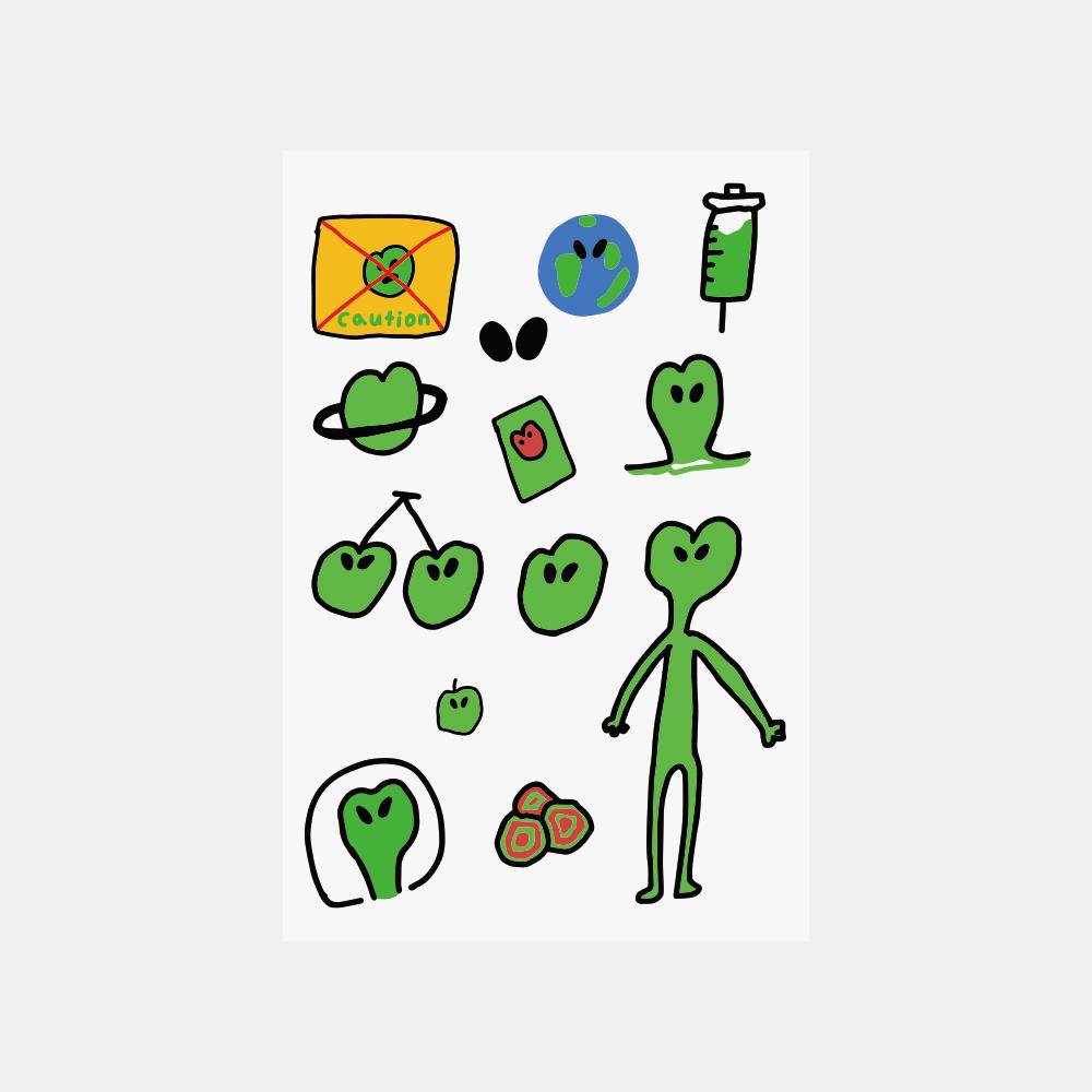 리무버블 초록 외계인 스티커팩