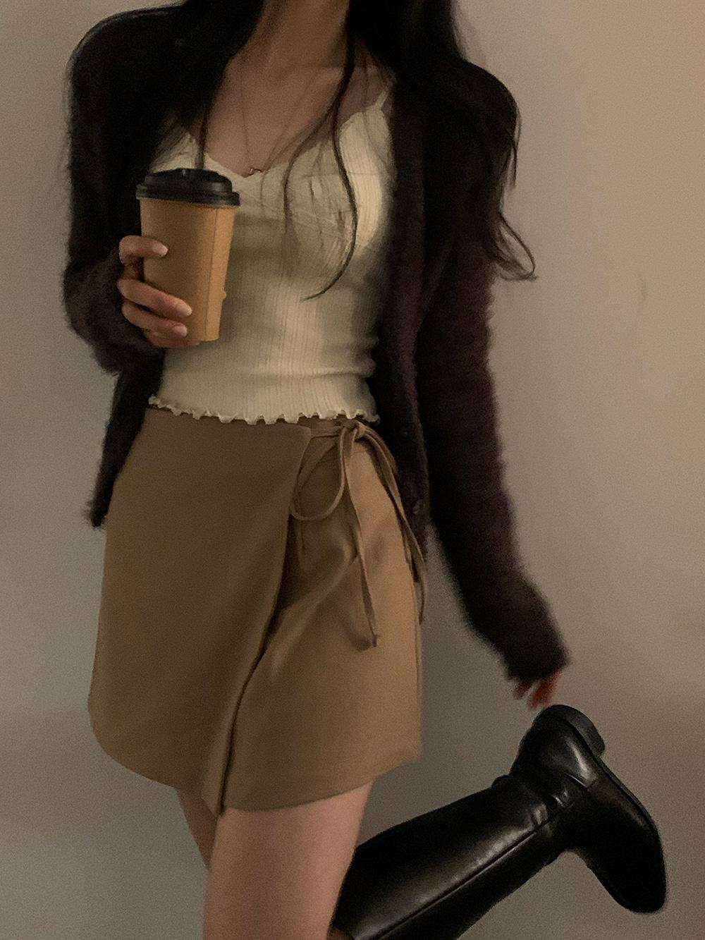 산스 앙고라가디건 퍼 크롭 브이넥 가디건