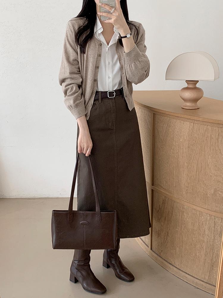 유라타임 [봄 스커트] 토프 하이웨스트 여유 H라인 롱 스커트 (히든밴딩/연말룩/하객룩)