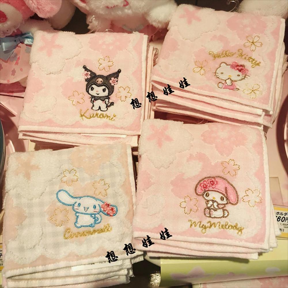 산리오 벚꽃 핑크 자수 손수건 시나모롤 마이멜로디 쿠로미 헬로키티 포차코
