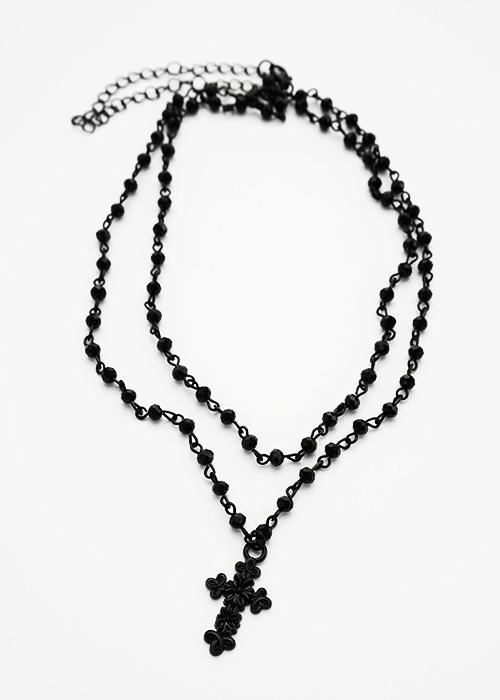 예쁜돌 (2개 세트) 패턴 디자인 십자가 포인트 두줄 블랙 체인 목걸이 N-0280
