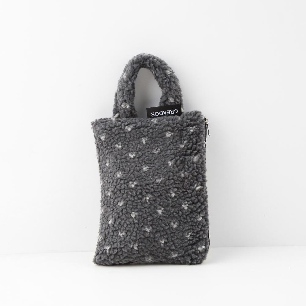 grey dot heart dumble handle pouch bag