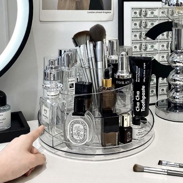 [집꾸핫딜]아크릴 360도 회전형 2단분리 대용량 화장품 정리함