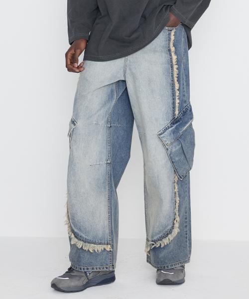 유 컷 카고 데님 팬츠 소프트 블루