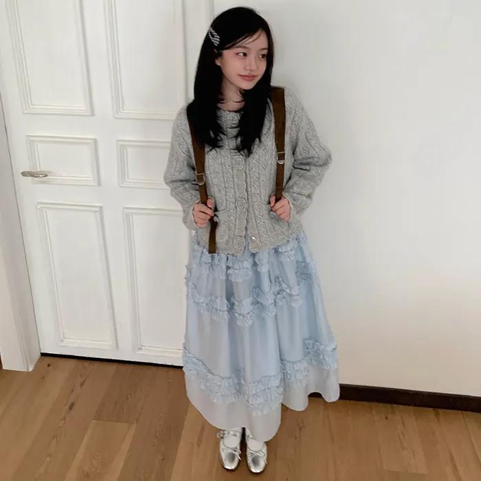 [29CM 단독] SHEER FRILL LONG DRESS_SKY BLUE