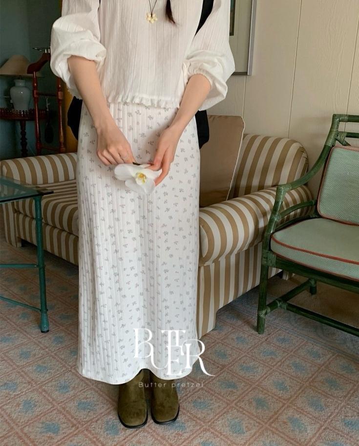 버터프레즐마켓 에제다이어리 네티 플라워 스커트, 골지 H라인 밴딩 뒷트임 롱 스커트 3color