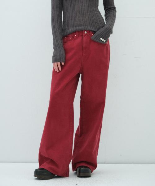 COTTON WIDE DENIM PANTS_RED DAHLIA