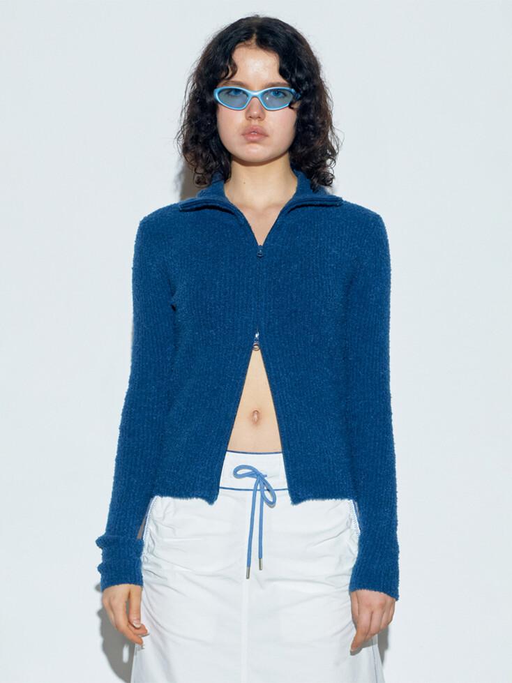 Boucle Knit Zip-Up Peacock