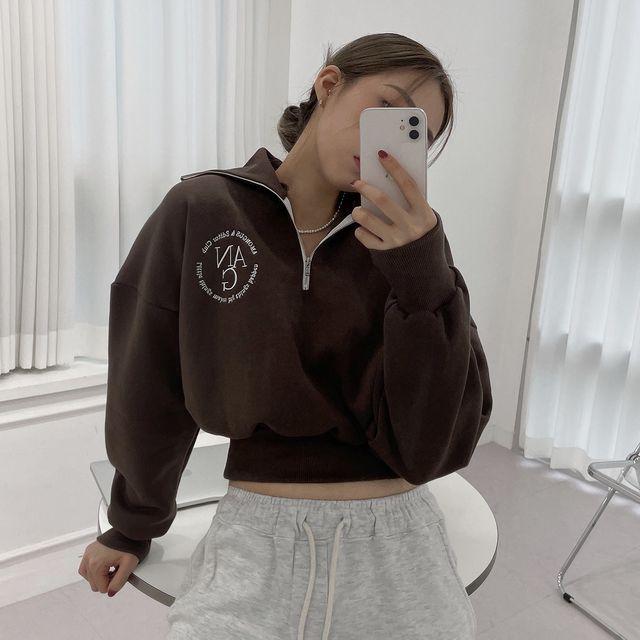 크롭 빅카라 기모 반집업 아노락 맨투맨 3color_유시아