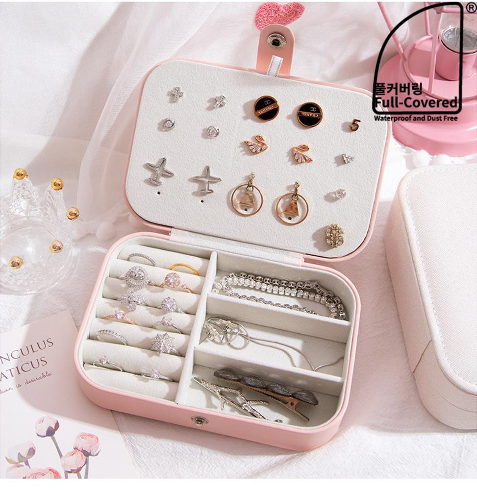 풀커버링 미니2단 똑딱이 악세사리 쥬얼리 보석함 보관함 돌반지 정리함 휴대 박스 케이스