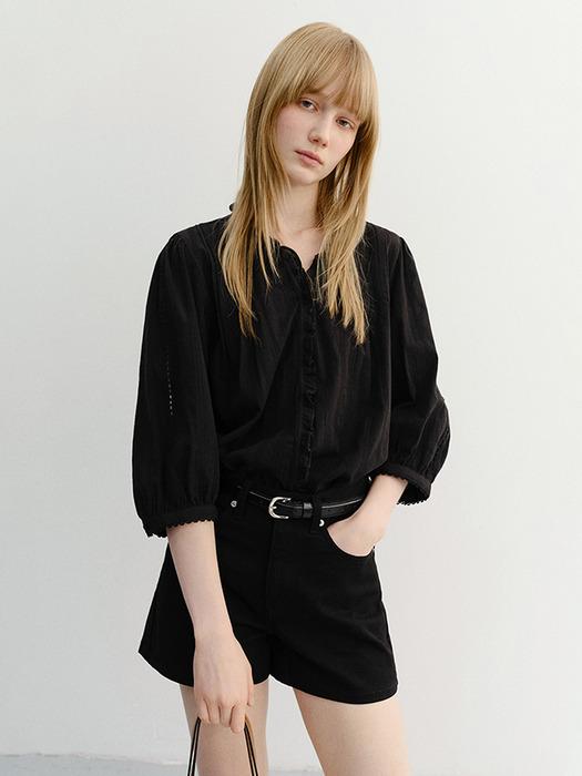 JANE FRILL BLOUSE BLACK_UDBL6B222BK