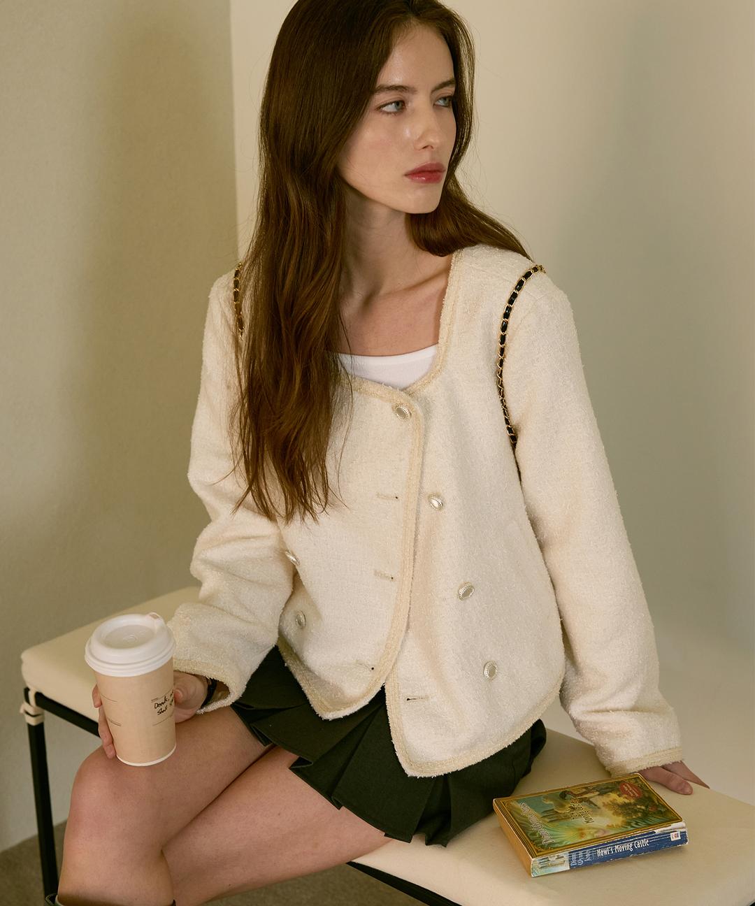 Abib Double Button Tweed Jacket (Cream)