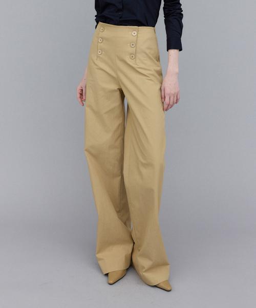Linear Button Wide Cotton Pants(Beige)