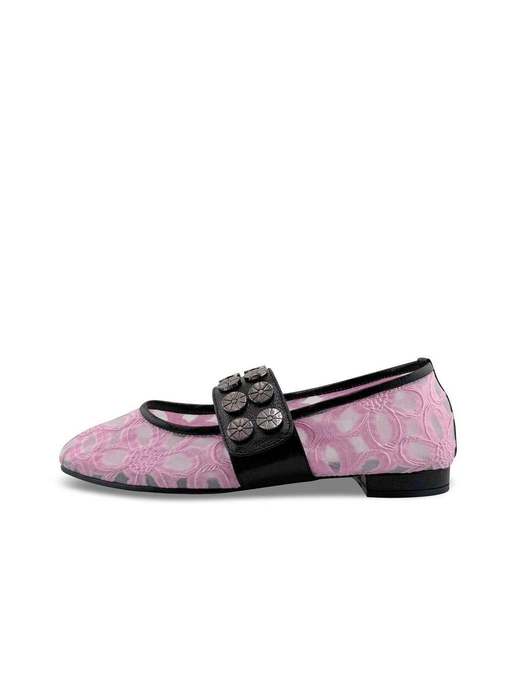 Flower Mesh button Flat (Pink)