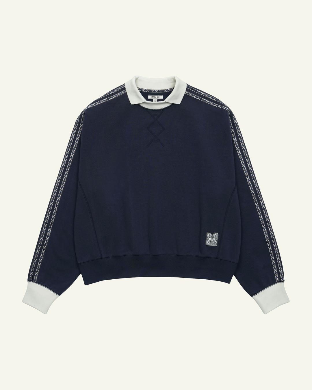 HALOGEN CREW SWEAT COLLAR SHIRT _ NAVY