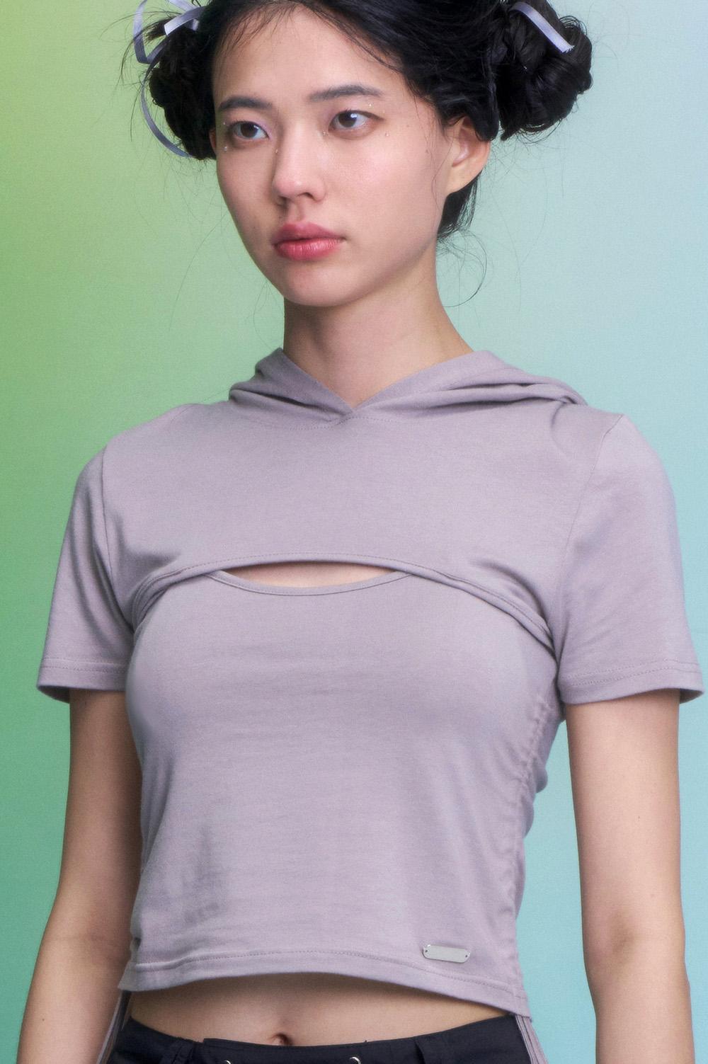 컷아웃 셔링 후드티 쿨그레이