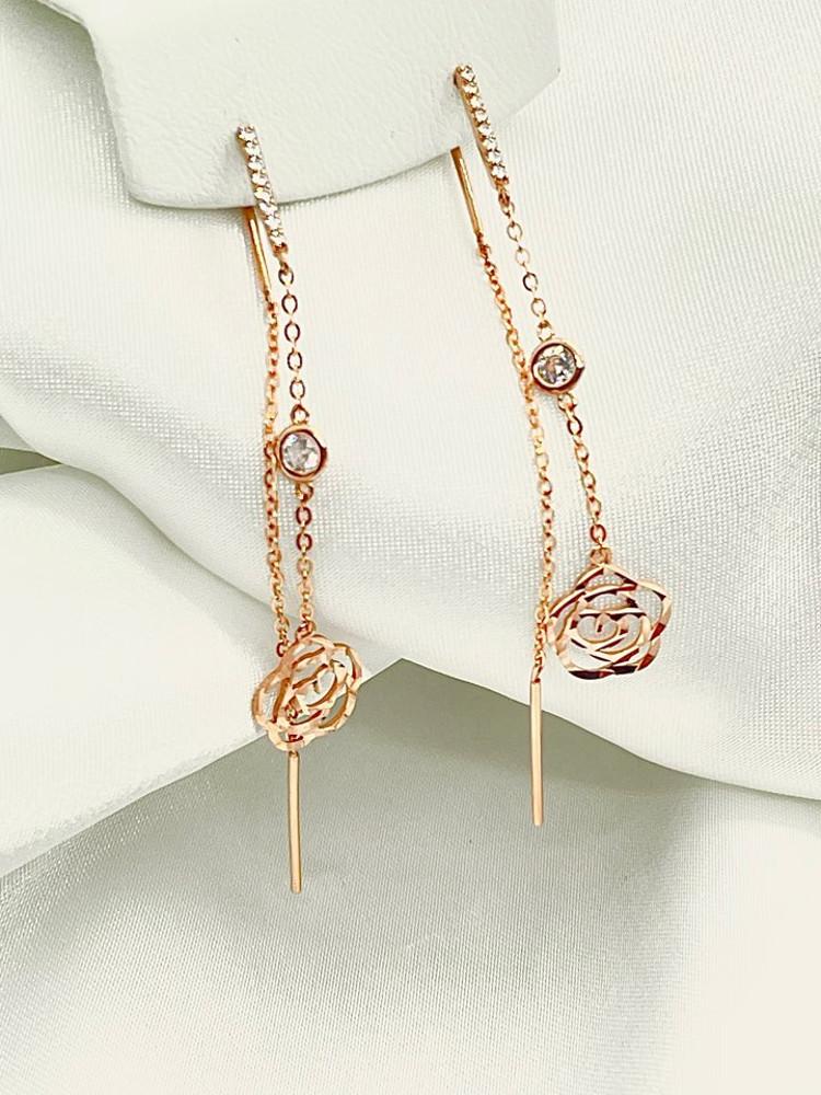 14k 18k 장미 이중 체인 롱 귀걸이