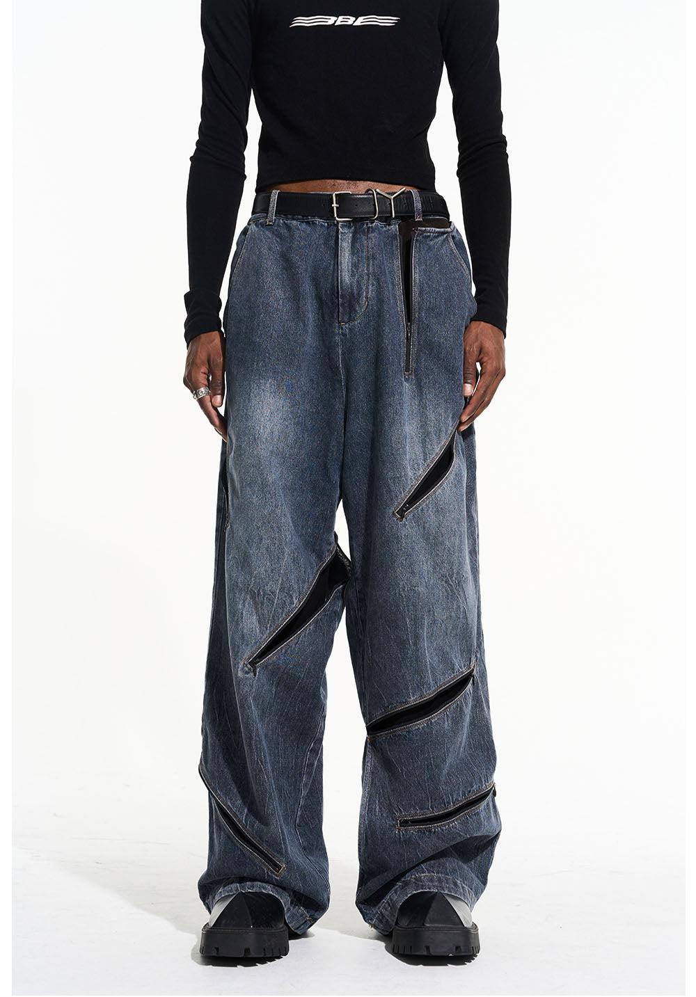 Distressed washed denim