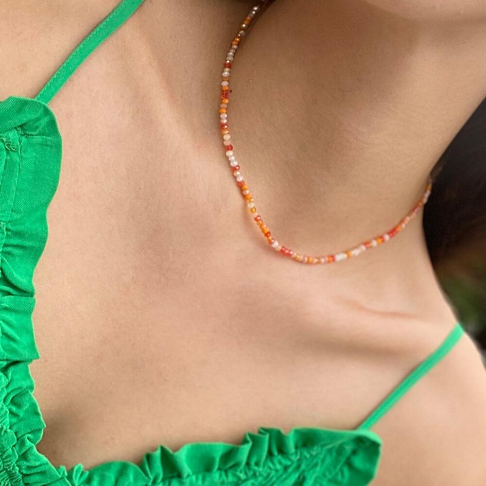 DV020 Orange Mix Beads Necklace